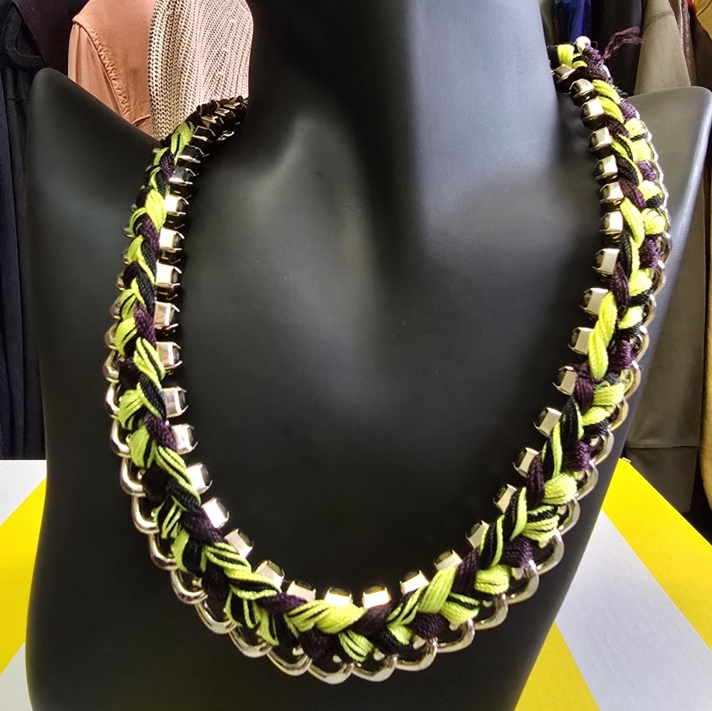 Gorgeous French Connection Gold and Green Braided Necklace